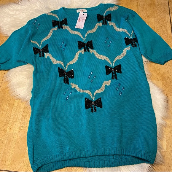 IA Knits Philippines Beaded Sequins Bows Sweater M NWT - Picture 3 of 7